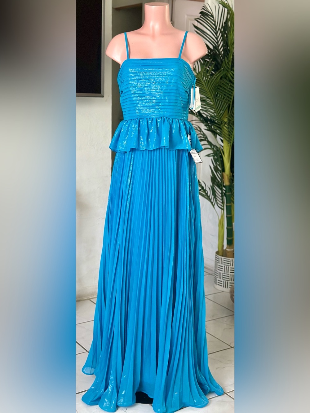 Taylor
Women's Pleated Peplum Sleeveless Gown